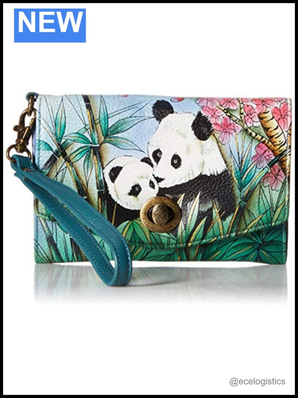 Hand Painted Genuine Leather Wristlet Clutch with Wristlet Strap